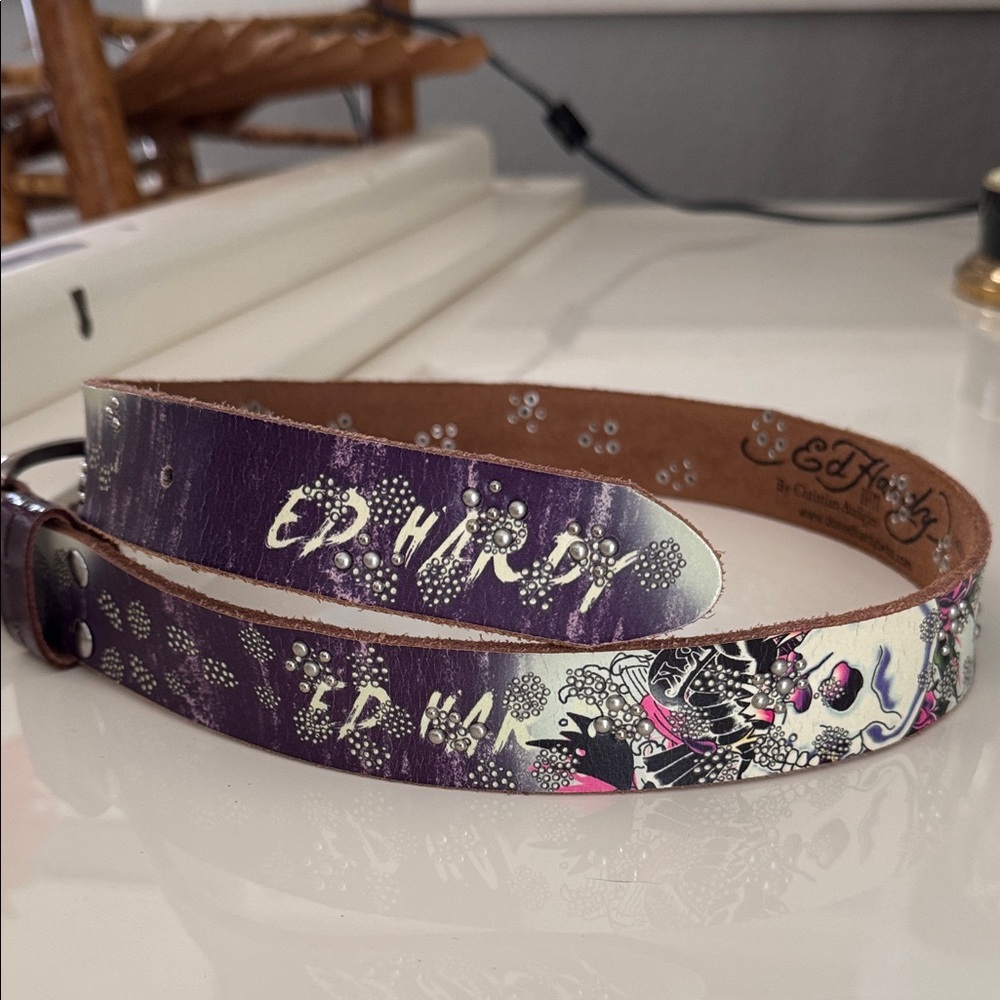 Ed Hardy Women's Leather Vintage Graphic Belt